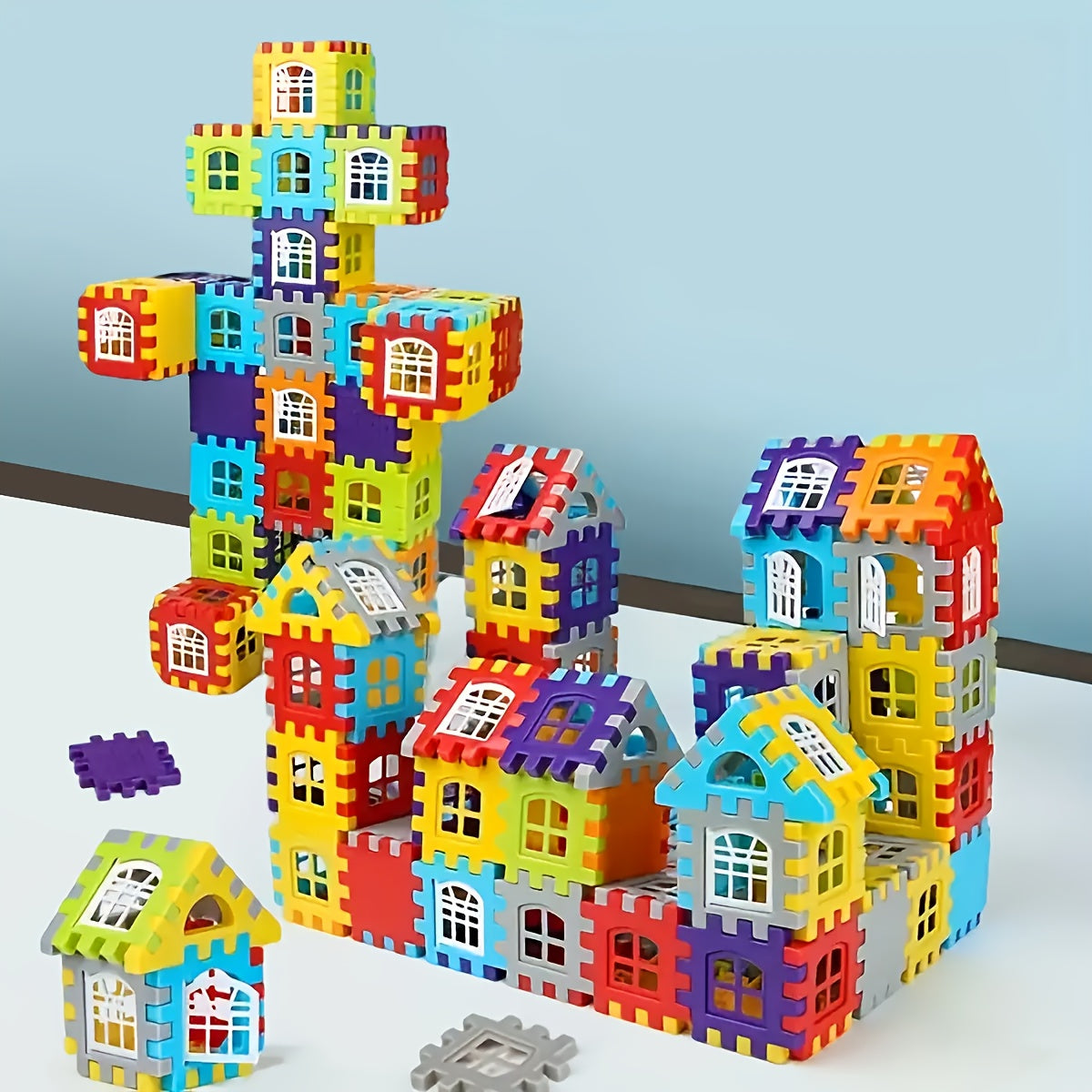 140pcs House Building Blocks Set STEM Colorful Interlocking Bricks with Window Roof Pieces Preschool Construction Toy for Boys Girls Ages 3+ Birthday Christmas Gift