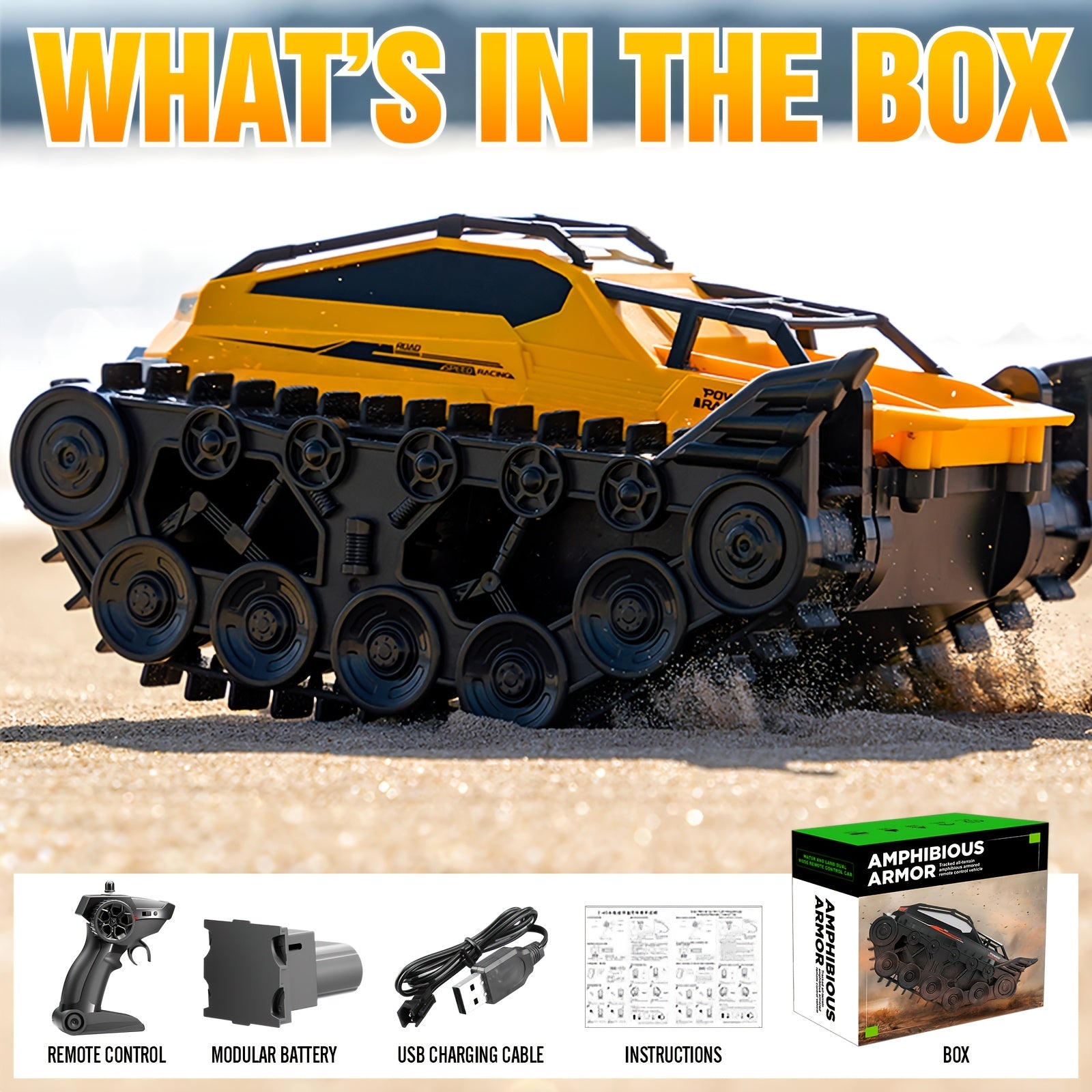 Amphibious RC Tank with 2 Battery Packs High Horsepower Off-Road Drifting Climbing Remote Control Car – All-Terrain Land & Water RC Vehicle for Boys Kids Christmas Halloween Gift