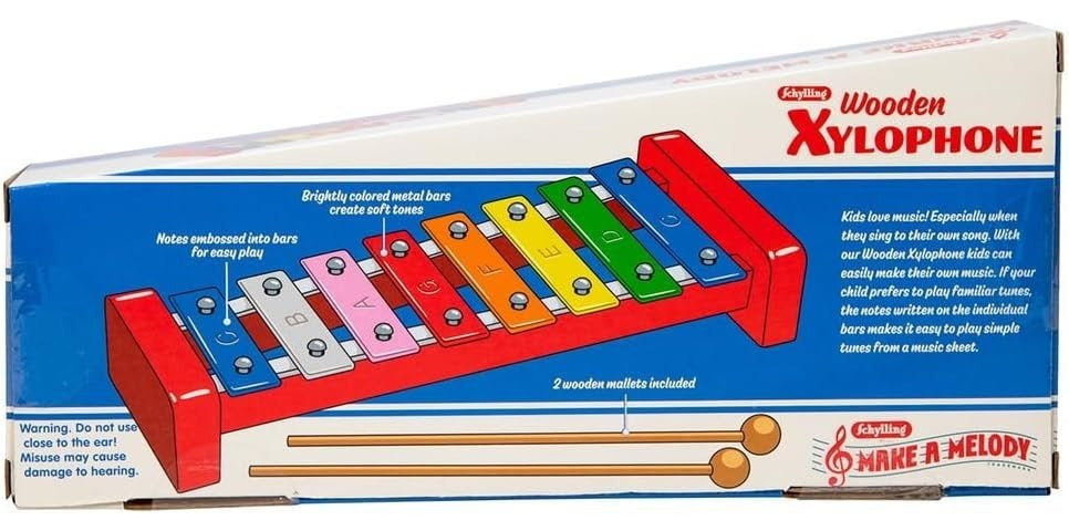 Wooden Xylophone for Kids - 8 Colorful Metal Keys with Musical Notes, 2 Mallets Included, Toddler Musical Instrument Toy Ages 3+, Birthday Gift for Boys & Girls