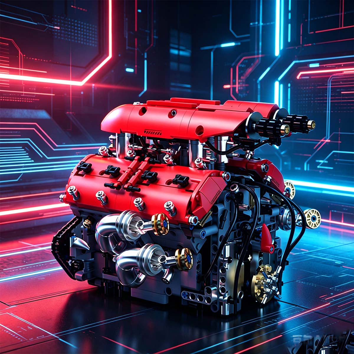 V8 Engine Building Blocks Set 1370pcs Functional Simulated Automobile Engine Model Dynamic Operable Mechanical Structure Adult Tech Assembly Kit