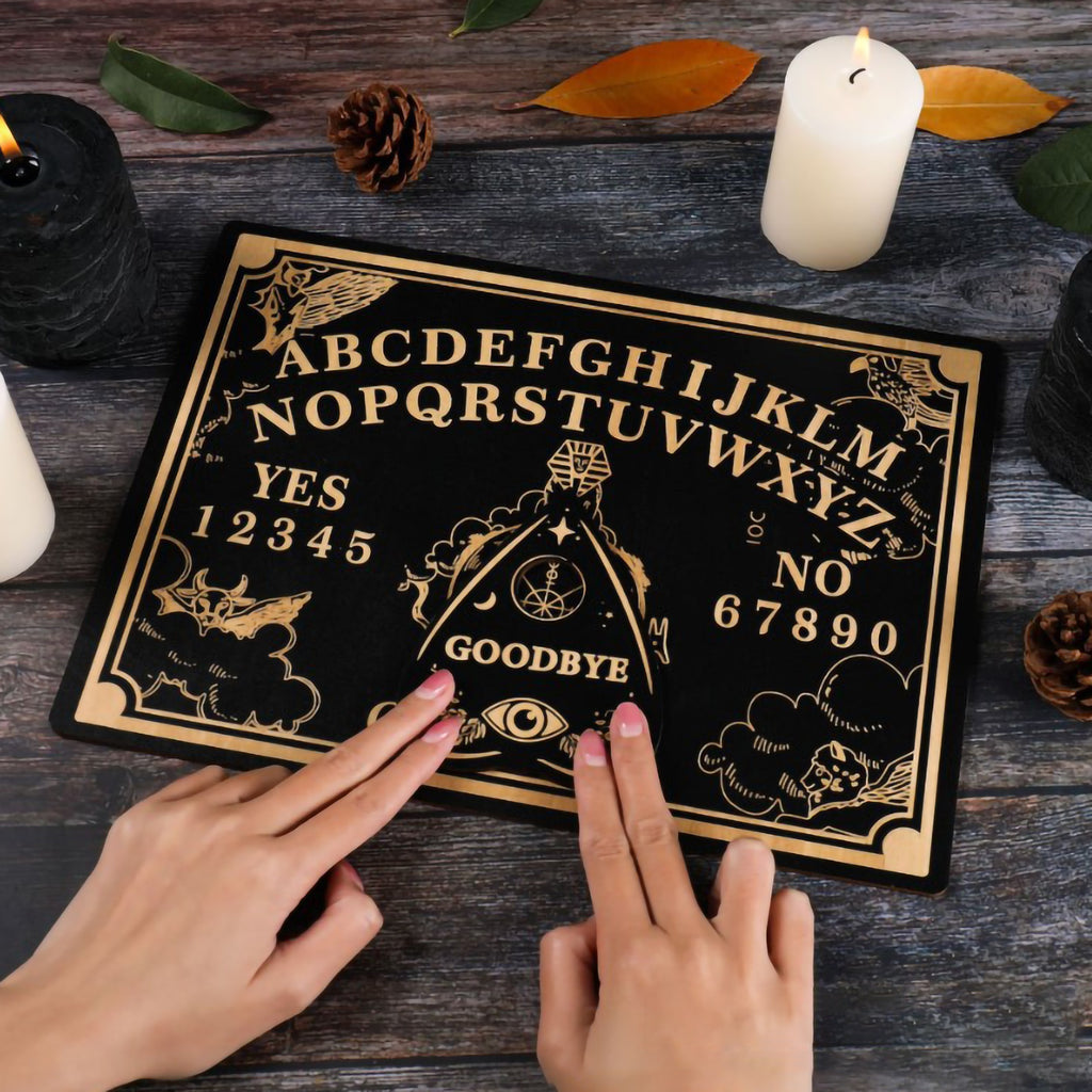 Ouija Board Wooden Psychic Set 2pcs – Handmade Carved Spiritual Guidance Divination Board Witchcraft Altar Decor Halloween Gift for Witches Moon Butterfly