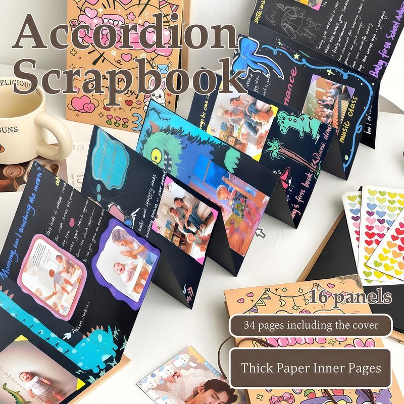 Accordion Scrapbook Album, 99+ Inch Fold Out DIY Memory Book with Kraft or Black Paper Options for Anniversary, Wedding, Travel and Graduation Gifts