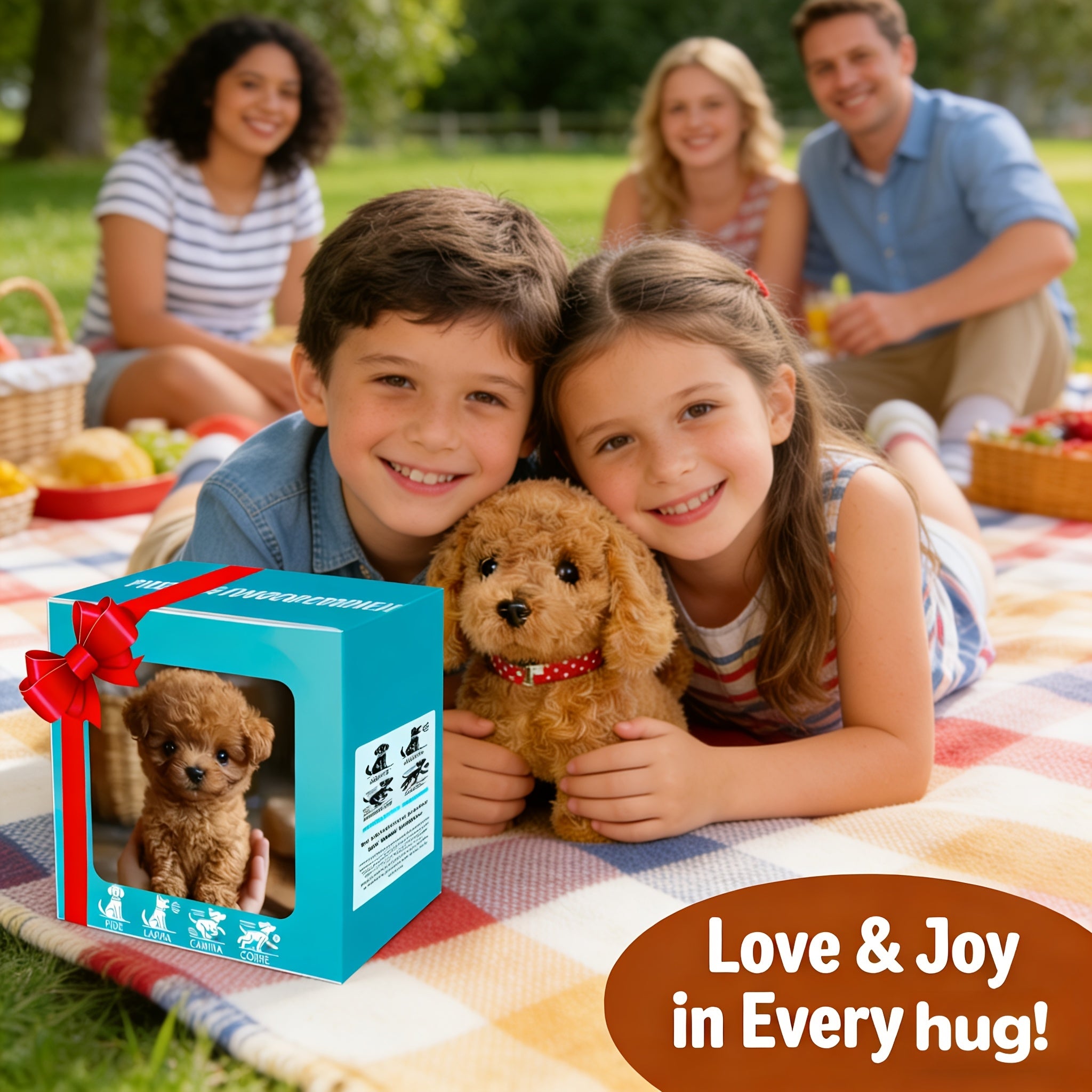 Teddy Brown Plush Puppy Gift Set – Walking Puppy Toy in Gift Box, Cute Soft Plush Dog for Kids, Christmas Birthday Present for Boys Girls Ages 3+