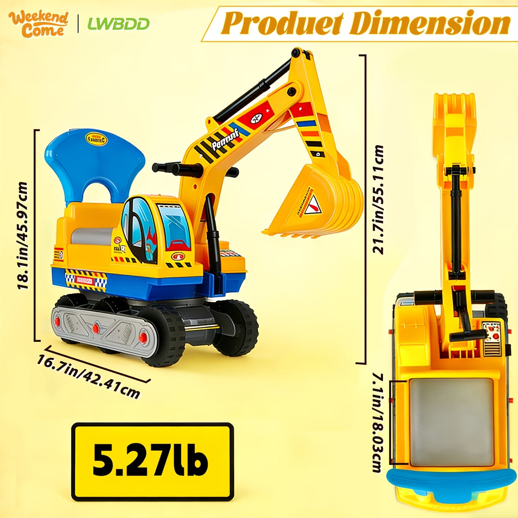 Ride On Construction Truck for Kids Ages 3-6 Large Engineering Vehicle Toy with Safety Bumpers - Manual Powered Indoor Outdoor Beach Play - Birthday Christmas Gift for Boys Girls