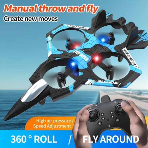 RC Stunt Fighter Jet Toy for Ages 14+, Remote Control Flying Plane with LED Lights, Altitude Hold, 360-Degree Flips and One-Touch Takeoff