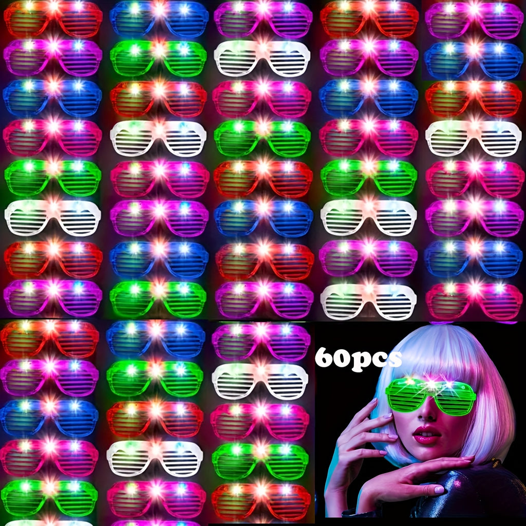 LED Glow Glasses 60pcs Light Up Glasses with 3 Modes - Bulk Party Supplies for Rave Birthday Wedding Concert New Year Carnival Glow in the Dark