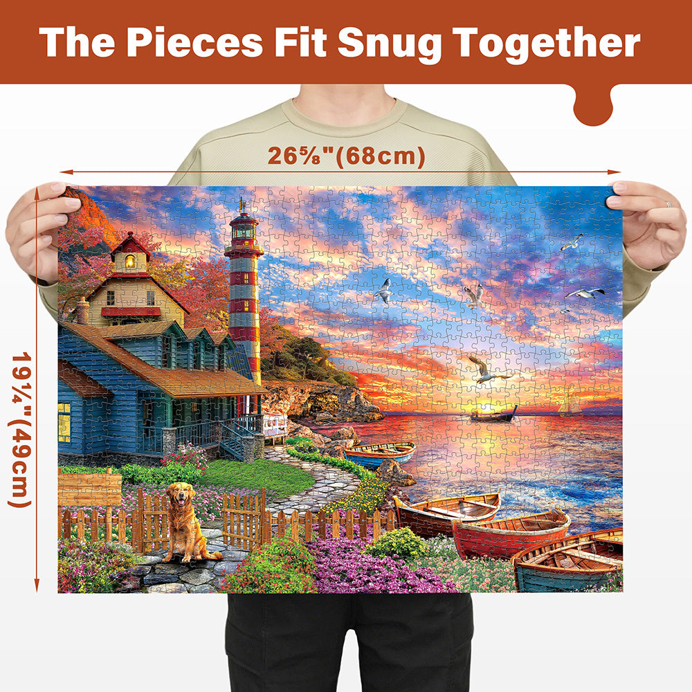1000 Piece Jigsaw Puzzles for Adults 3-Pack, Sunset Lighthouse Bird Crochet Moroccan Pottery Themes, Brain Teaser Family Fun with Storage Box, Christmas Birthday Gift Ages 14+