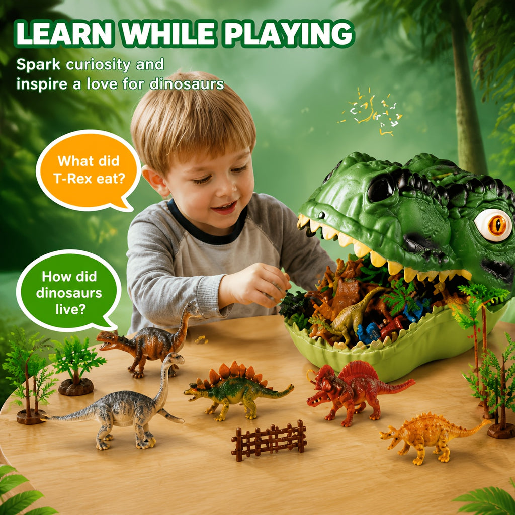 Dinosaur Toys Playset 46 Pcs for Kids – Realistic Jurassic Dinosaur Figures with Eggs, Trees & Fence, Build a Dino World, Educational Gift for Boys & Girls Ages 3+