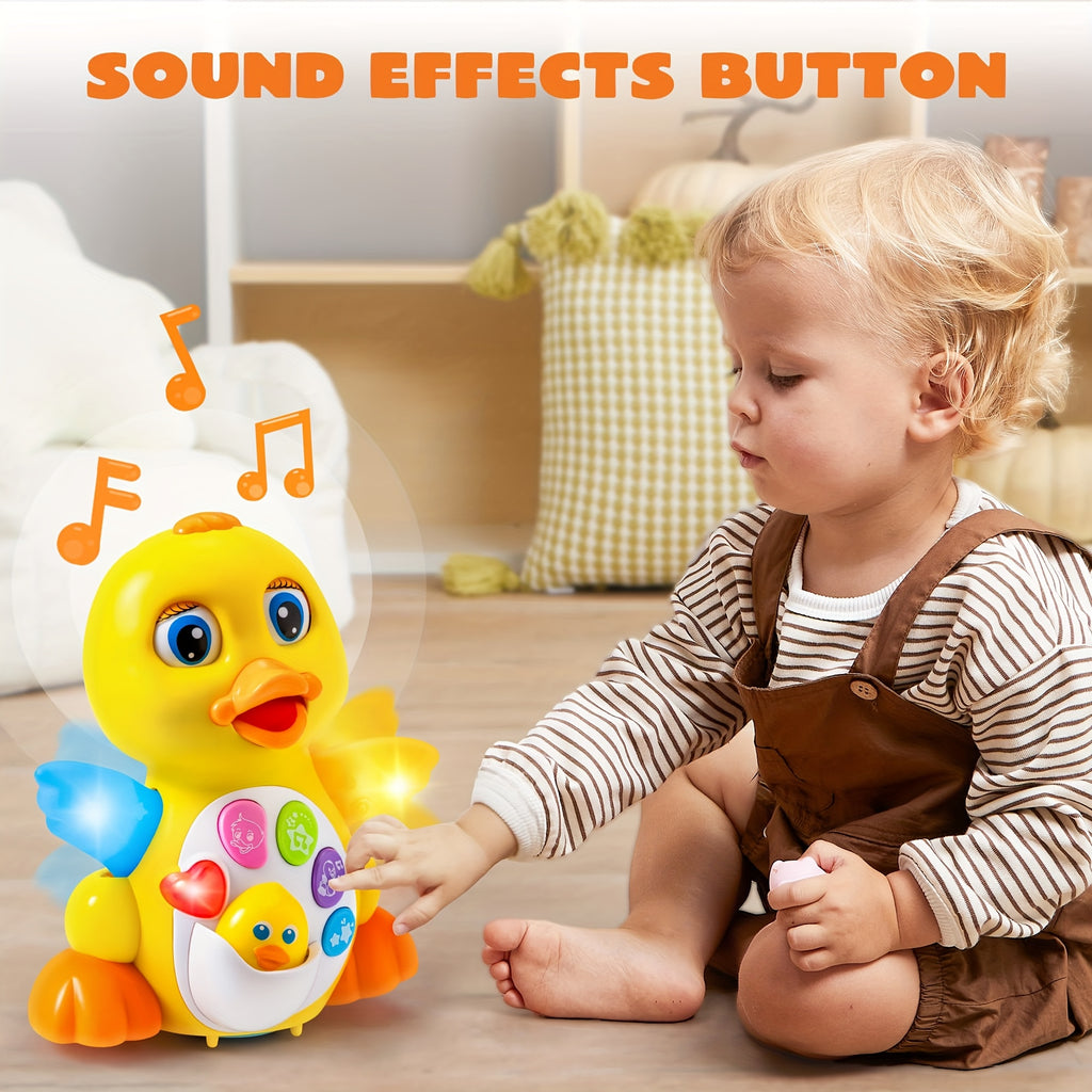 Dancing Walking Duck Toy with Music and Lights for Baby Toddlers 6 Months+ - Light-Up Musical Learning Toy, 5 Buttons 7 Melodies, Sensory Development, Christmas Birthday Gift for Infant Kids