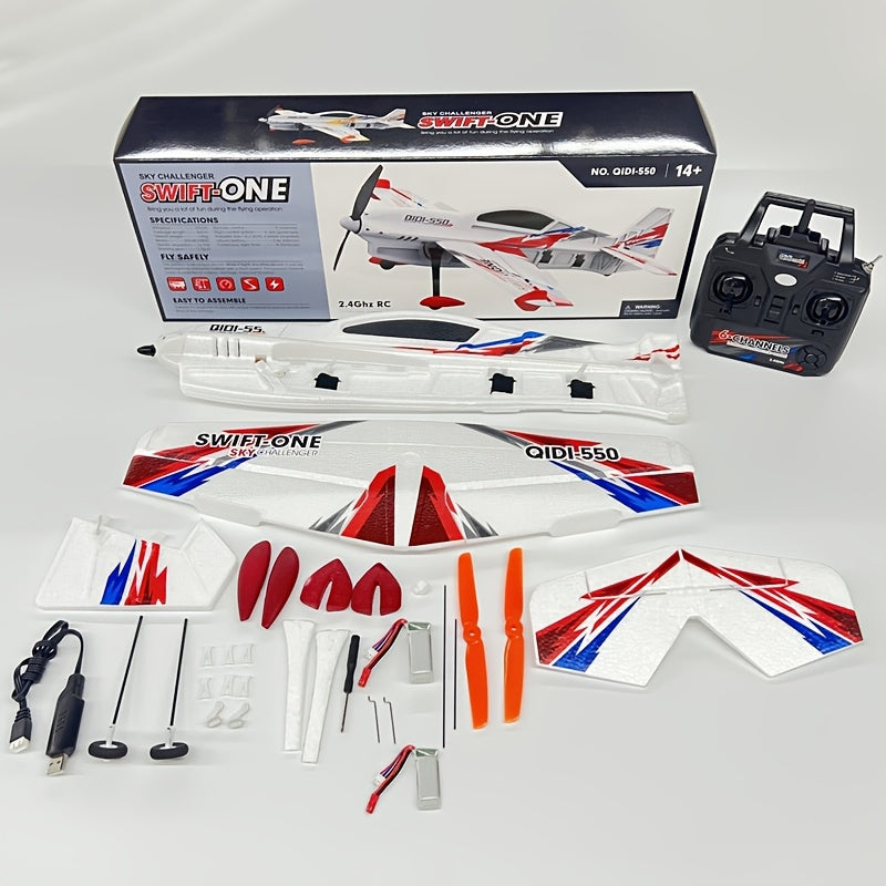 RC Plane 6CH Brushless Motor Remote Control Airplane One-Key Stunt Glider 150M Altitude 2 Batteries Beginner and Experienced Pilots Outdoor Flying Gift