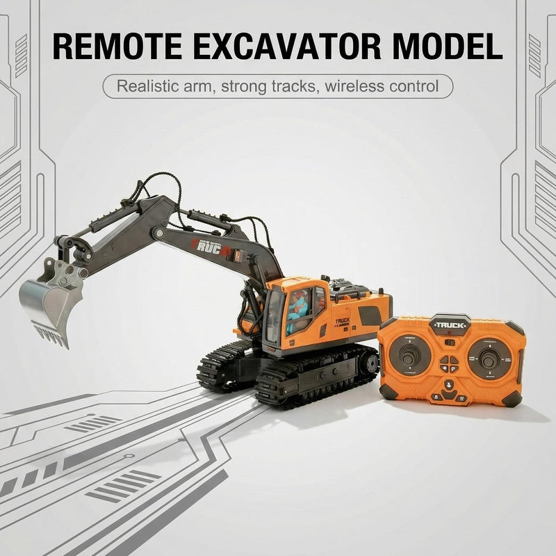 Remote Control Excavator Toy Metal Shovel LED Light 1200mAh RC Construction Truck Set Loader Garbage Truck Combo Boys Kids Ages 6+ Birthday Christmas Gift
