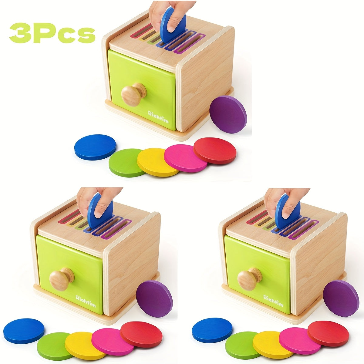 Wooden Color Sorting Toy with Drawers for Toddlers – Montessori Object Permanence Fine Motor Skills Educational Toy for Baby 12-18 Months Boys & Girls