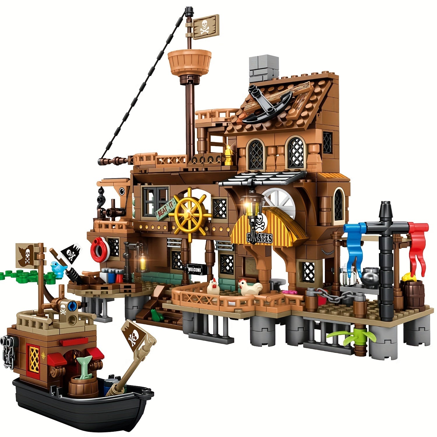 Pirate Ship Building Set 573pcs Pirate's Wharf Supply Center – Adventure Construction Toy for Kids & Adults Ages 8+ – STEM Building Blocks Gift for Boys, Girls & Collectors