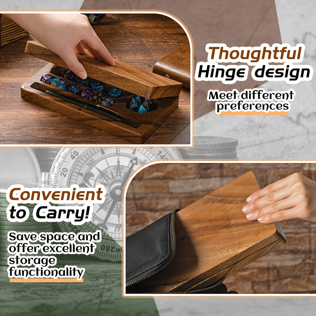 Handmade Walnut Dice Box 4.8x9" Flip Lid Magnetic Lock - Wood Dice Tray with Phone Stand for DnD RPG Board Games, Premium Dungeon Master Gift