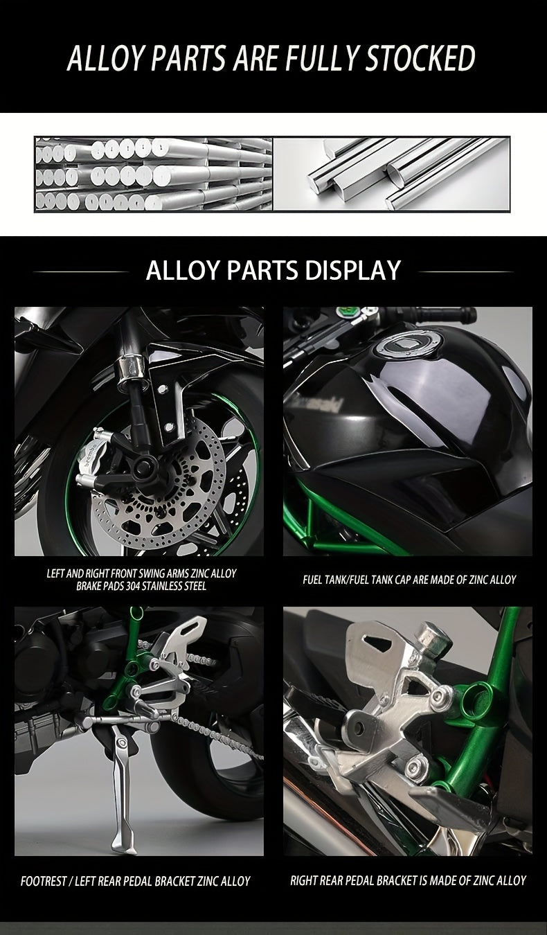 Die-Cast Motorcycle Model with Realistic Sound Effects & Exhaust Spray – 1:6 Scale Alloy Replica with LED Lights, Rotating Wheels & 8 Accessories, Collector Gift for Motorcycle Enthusiasts