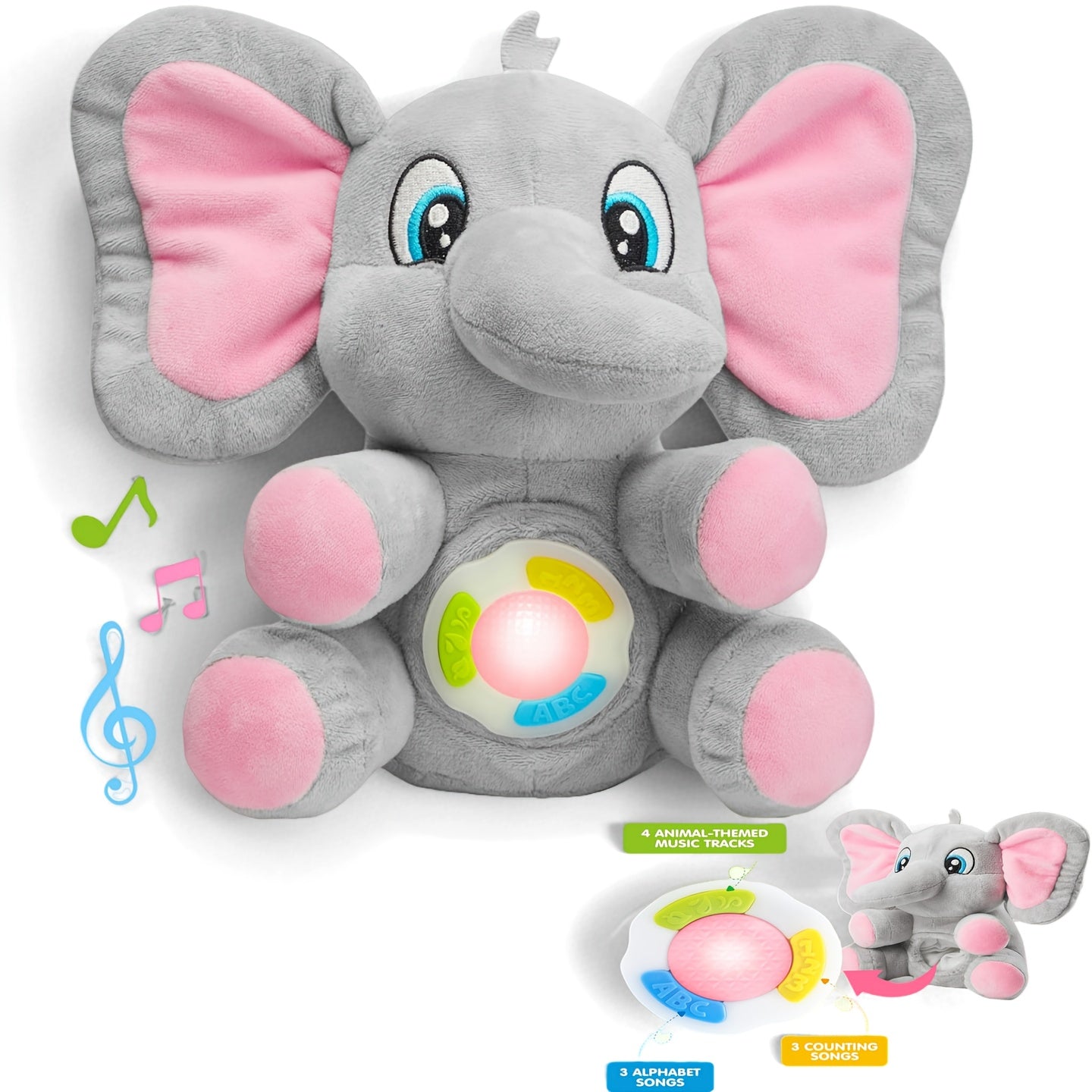 Musical Elephant Plush Baby Toy with Music & Light – Soft Stuffed Animal Sensory Toy for Infant Babies 6+ Months, Birthday Christmas Gift for Boys and Girls