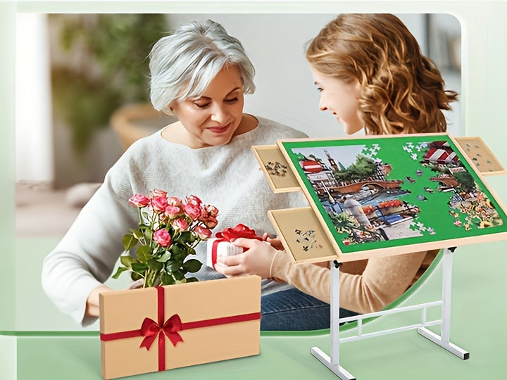 Jigsaw Puzzle Table with 4 Drawers for 1500 Pieces Adjustable Angle & Height 35x26 Inch Tilting Puzzle Board Metal Legs Ergonomic Gift for Adults Neck Back Pain Relief