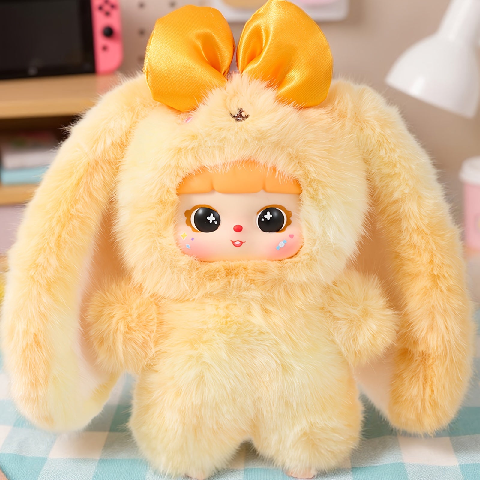 Cute Rabbit Plush Toy with Detachable Face – Unique Collectible Bunny Stuffed Animal, Creative Gift for Christmas Valentine’s Day Birthday Holiday, Kawaii Rabbit Plushie for Kids & Adults