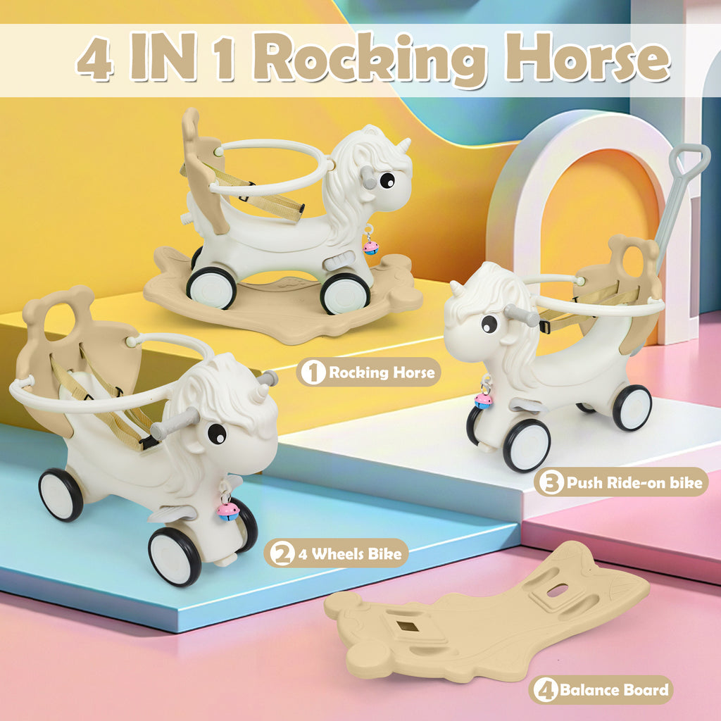 3 in 1 Rocking Horse for Toddlers 12M+ – Detachable Balance Bike, Ride-On Toy & Push Handle, Balance Board, Safe Indoor Outdoor Baby Gift for Boys & Girls Ages 1+