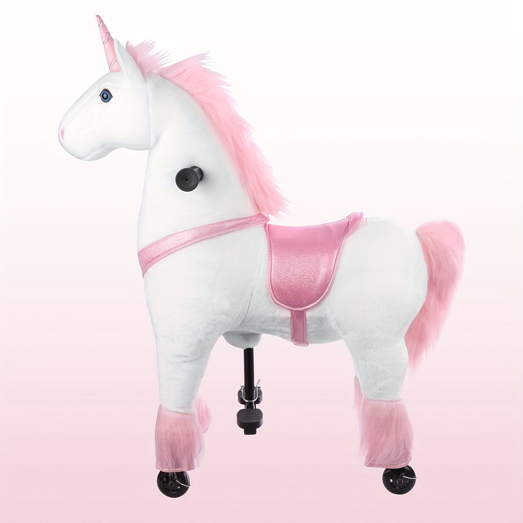 Ride On Unicorn Horse Toy with Wheels for Kids Ages 3-9 - Plush Walking Horse No Battery Pink White Unicorn Size S M Birthday Christmas Gift