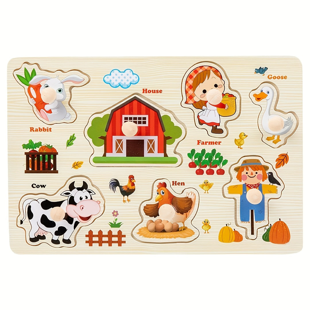 Wooden Jigsaw Puzzles for Toddlers Preschoolers Farm Animal Dinosaur Fruit Shape Number Educational STEM Toy Boys Girls Ages 2-5