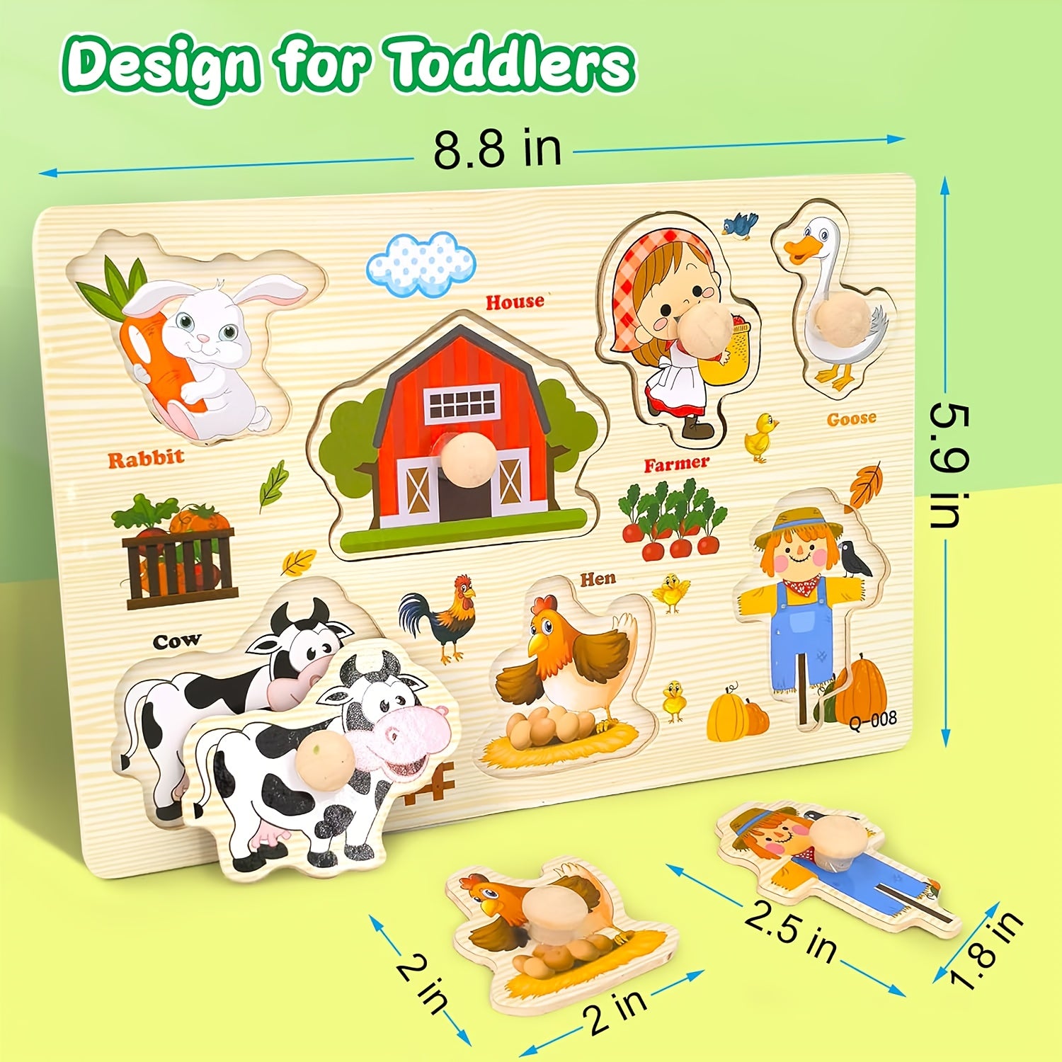 Wooden Jigsaw Puzzles for Toddlers Preschoolers Farm Animal Dinosaur Fruit Shape Number Educational STEM Toy Boys Girls Ages 2-5