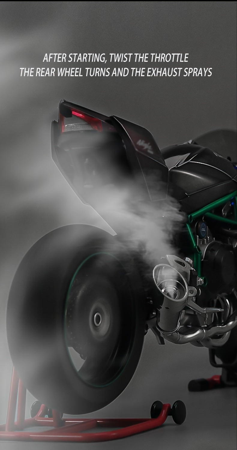 Die-Cast Motorcycle Model with Realistic Sound Effects & Exhaust Spray – 1:6 Scale Alloy Replica with LED Lights, Rotating Wheels & 8 Accessories, Collector Gift for Motorcycle Enthusiasts