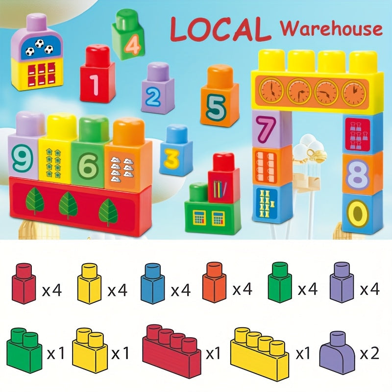 Educational Stacking Blocks for Toddlers 30 Pcs Number Learning Building Blocks with Decals Ages 12M Plus STEM Toy for Boys Girls - Baby Shower Gift