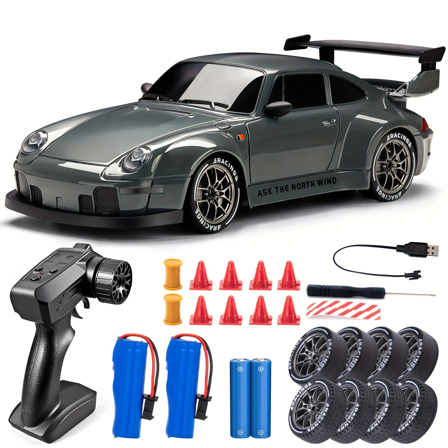 RC Drift Car 1:24 Scale High Speed Remote Control Drift Racing Car S814 Rechargeable Kids Boys Ages 8+ Birthday Christmas Gift Grey Light Purple