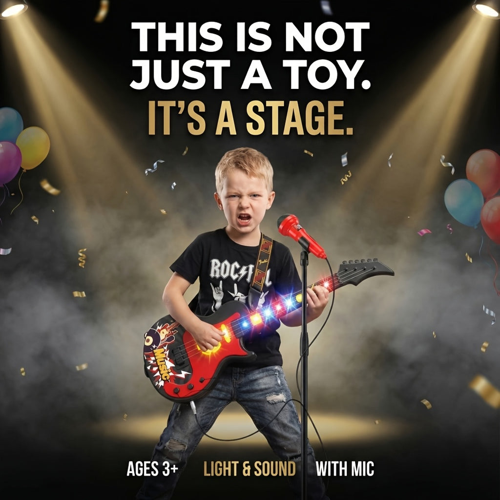 Kids Electric Guitar Toy with Microphone & Lights - Musical Instrument Toy for Toddlers Ages 3-8, Light Up Sound Guitar for Boys Girls Birthday Christmas Gift
