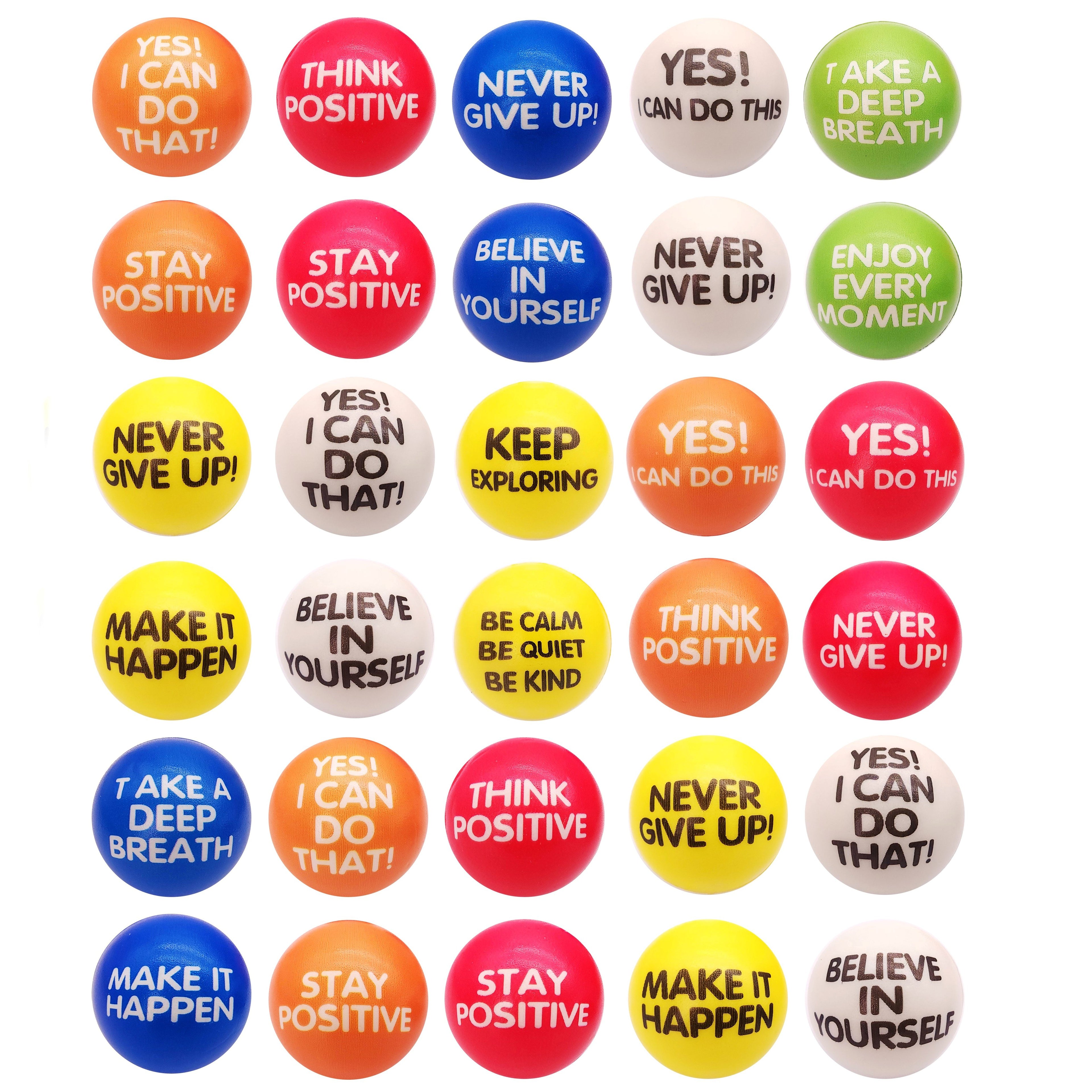 Stress Relief Squeeze Balls 30 Pack 2.48 Inch Inspirational Slogan Sponge Foam – Bulk Hand Fitness Balls for Classroom Rewards, Office Team Building & Party Favors