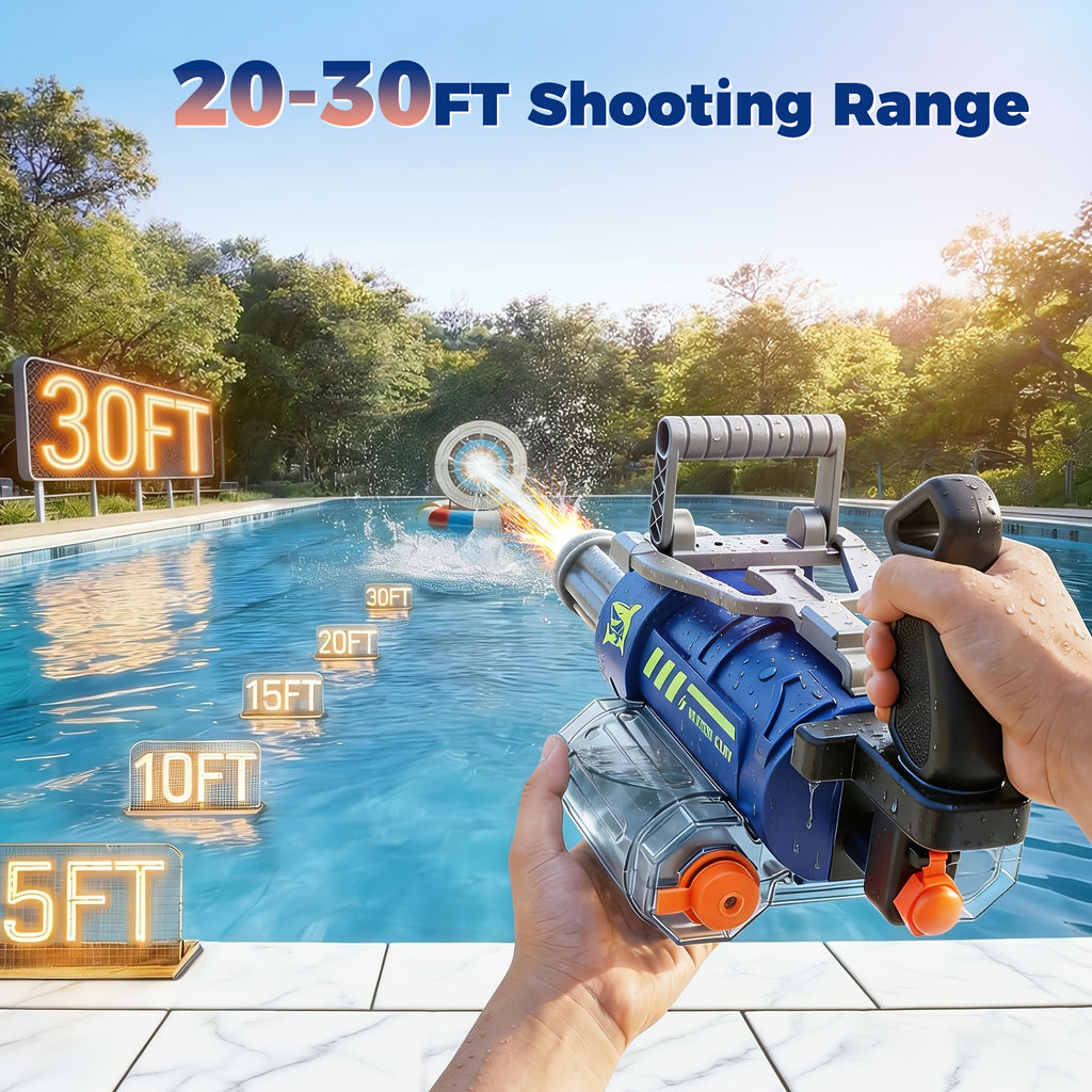 Gatling Electric Water Gun with LED Lights - Super Soaker 10-Meter Range, Automatic Water Blaster for Pool Party Beach Battle, Summer Outdoor Toy for Kids Adults Boys Girls