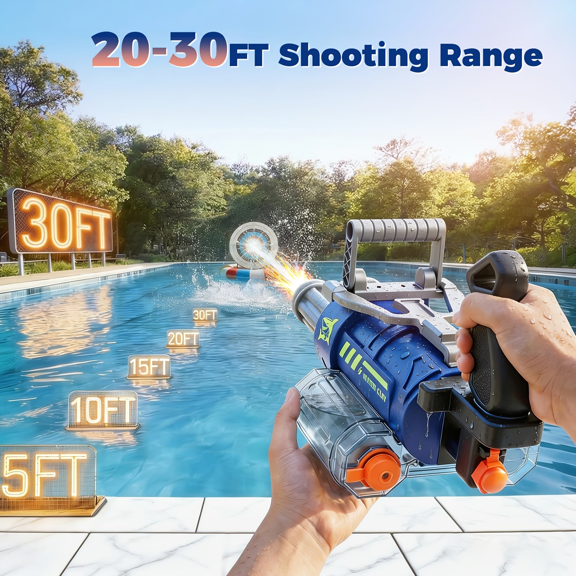 Gatling Electric Water Gun with LED Lights - Super Soaker 10-Meter Range, Automatic Water Blaster for Pool Party Beach Battle, Summer Outdoor Toy for Kids Adults Boys Girls