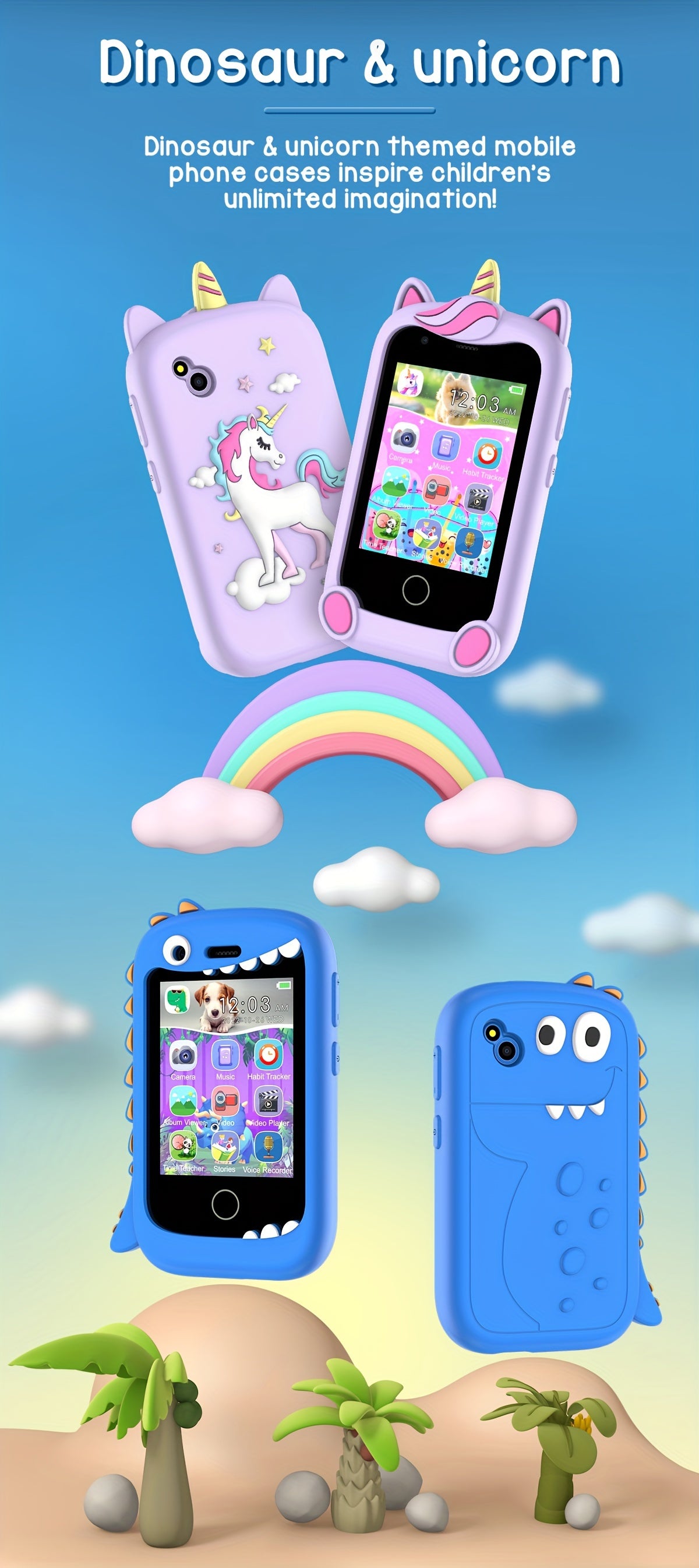 Kids Smartphone Toy with Puzzle Games Storybooks Video Recording Camera Music Player Painting Flashlight Alarm Clock USB Rechargeable – Gift for Girls Boys Toddlers