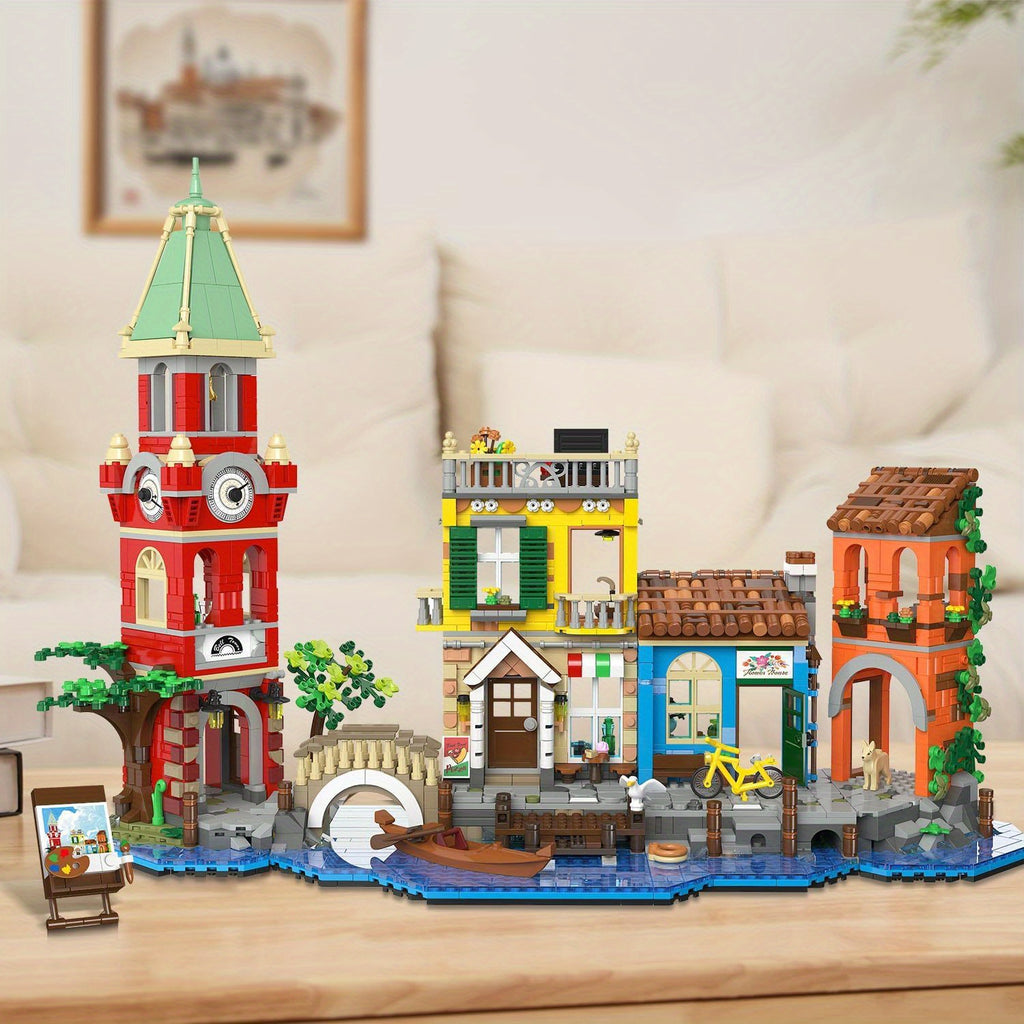 2155-Piece Venice Main Street Building Block Set for Adults - City Riverside Architecture Kit Flower Shop Pizzeria Canal, Home Decor Display Model, Unique Easter Birthday Gift Women Men Ages 14+