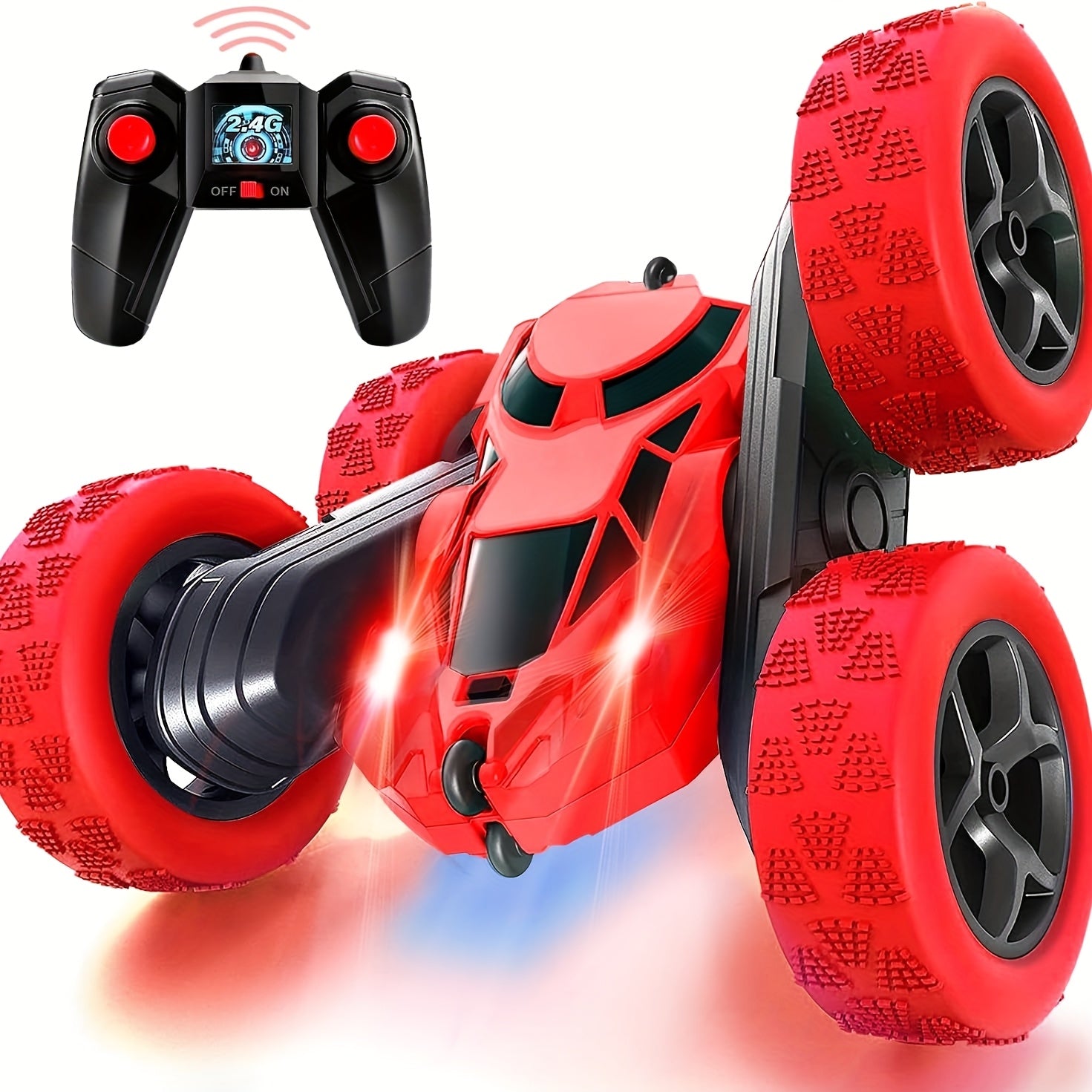 RC Stunt Car Double Sided 360 Flip 4WD Remote Control Car 2.4GHz LED Headlights 1400mAh Rechargeable Battery All Terrain Kids Boys Ages 6+ Birthday Christmas Gift