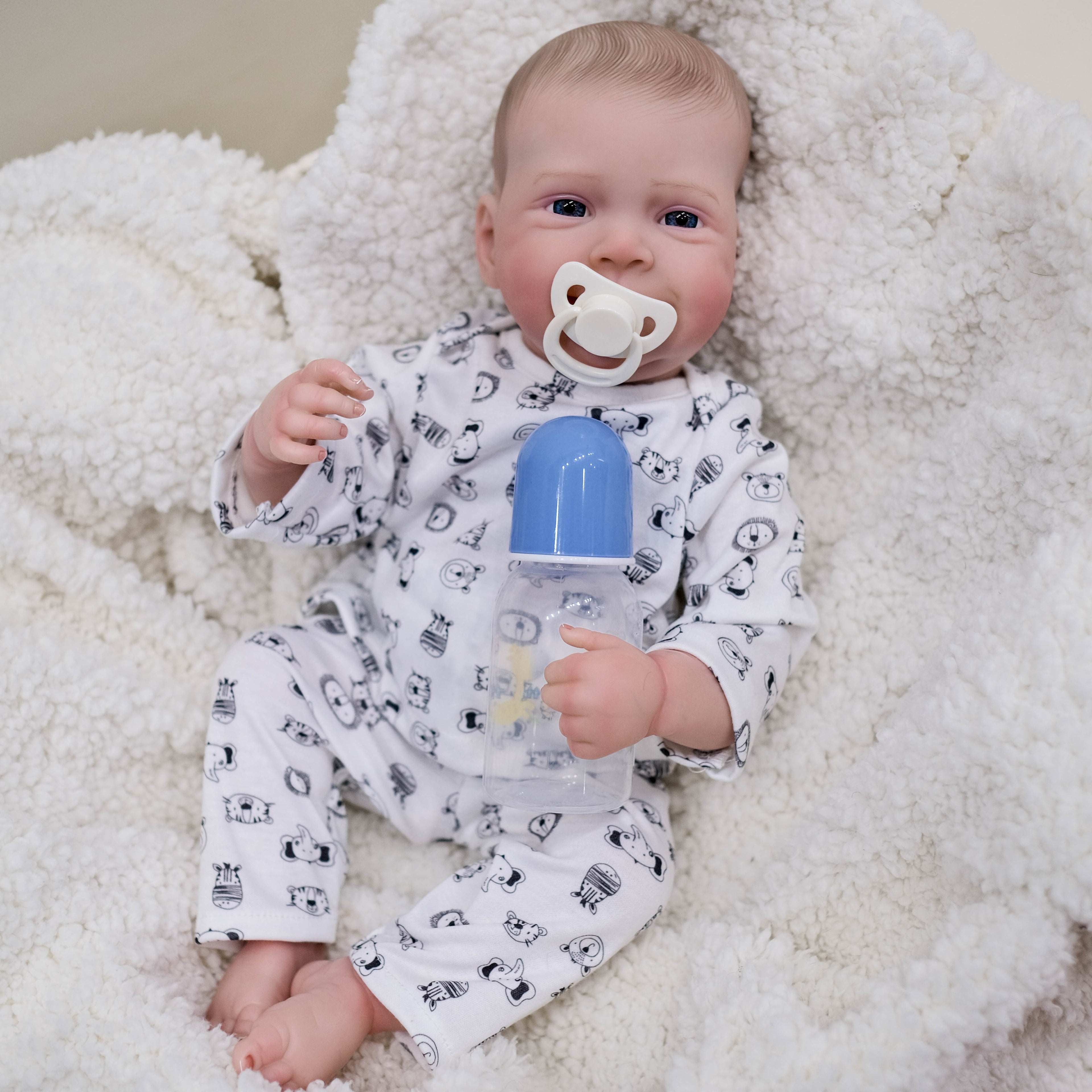 Awake Smile Reborn Baby Doll 19 Inch Soft Cloth Body – Lifelike Newborn with Hand-Painted Details, Fits 0-3M Clothes, Pacifier, Bottle & Birth Certificate, 49cm Gift for Girls