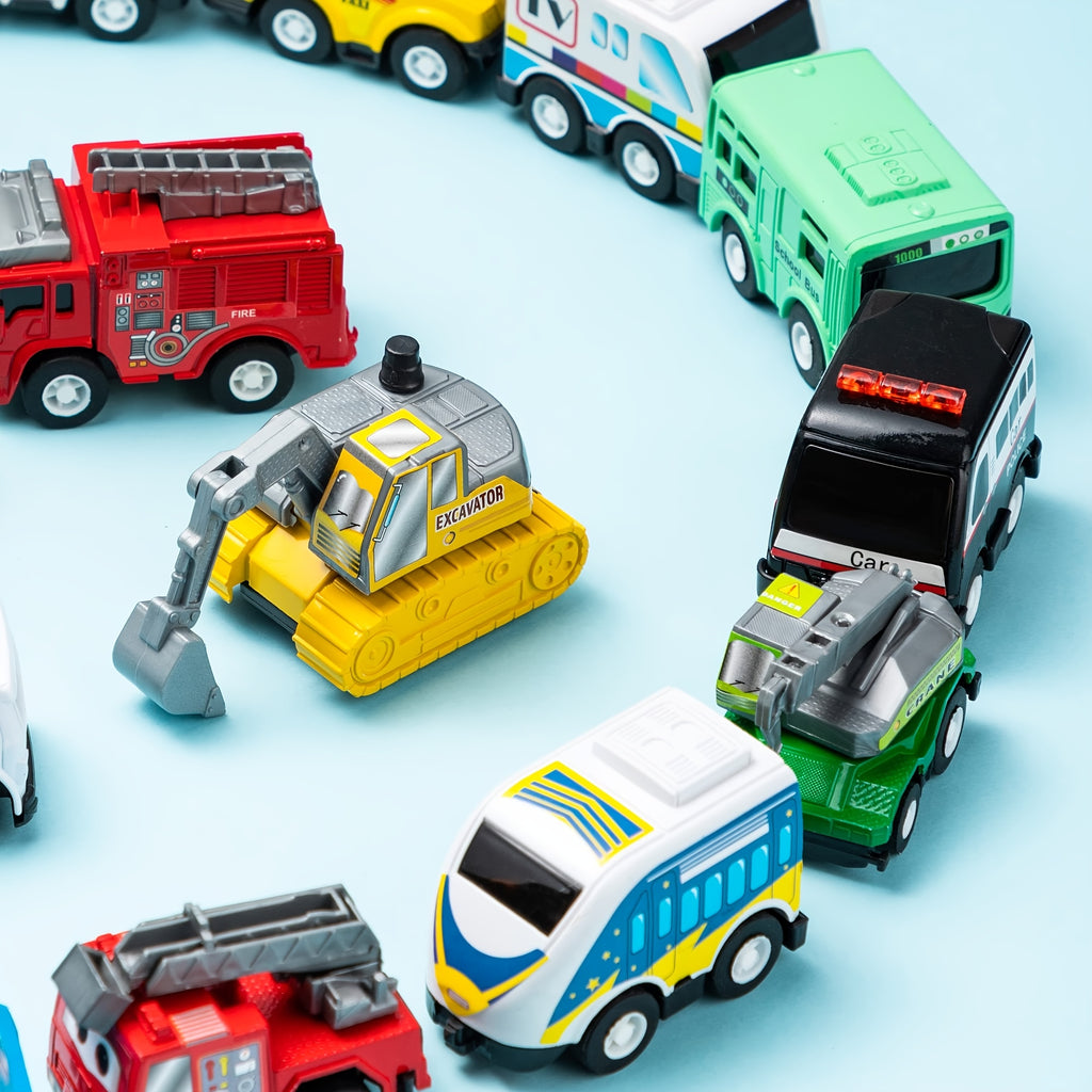18-Piece Pull Back Cars and Trucks Toy Set for Kids Ages 3+ Friction Powered Mini City Vehicles Party Favors Easter Christmas Gift Boys Girls