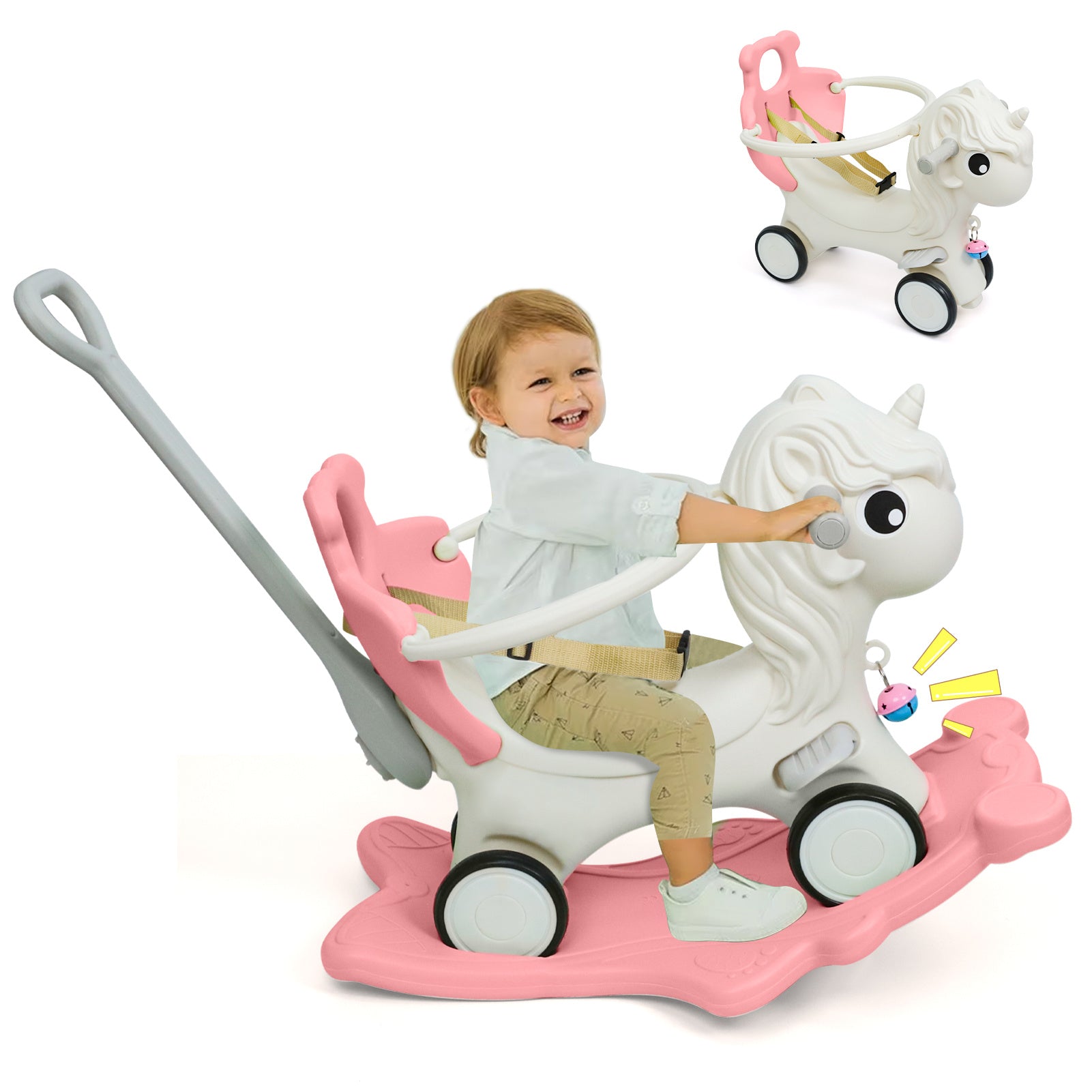 3 in 1 Rocking Horse for Toddlers 12M+ – Detachable Balance Bike, Ride-On Toy & Push Handle, Balance Board, Safe Indoor Outdoor Baby Gift for Boys & Girls Ages 1+